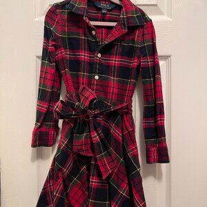 Polo Ralph Lauren Girls Belted Plaid Shirtdress